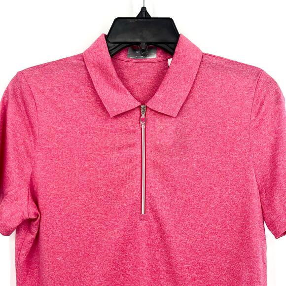 Callaway Womens Golf Polo Shirt Large Pink Peacock Quarter Zip Short Sleeve NWT - Picture 3 of 9